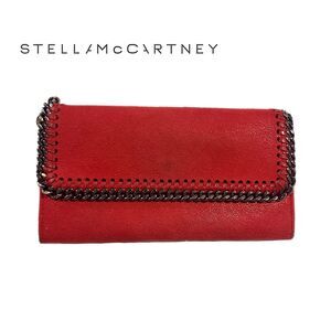 Stella McCartney (Authentic) Red Falabella Vegan Leather & Chain Long Wallet